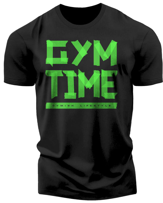 148. Gym Time Funny Motivational Workout Gym T-Shirt for Men Green On Black T-Shirt GYMISH LIFESTYLE