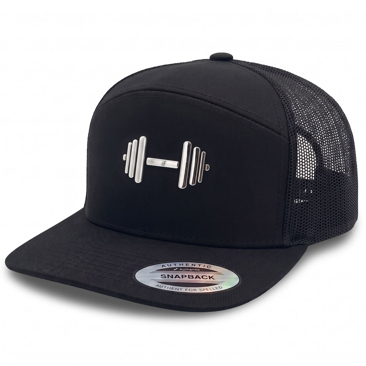 GYMISH Dumbbell Gym Hat for Men, Weight Plate Patch Snapback, 6 Panel Laser Vented Workout Cap