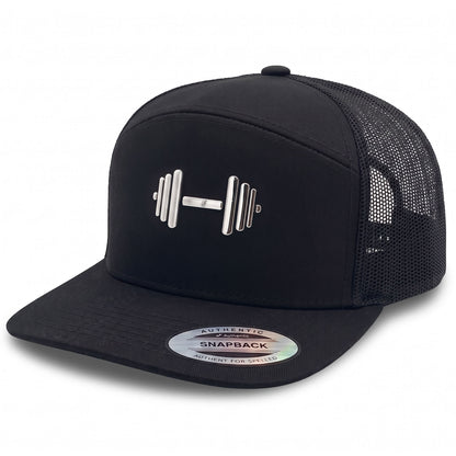 GYMISH Dumbbell Gym Hat for Men, Weight Plate Patch Snapback, 6 Panel Laser Vented Workout Cap