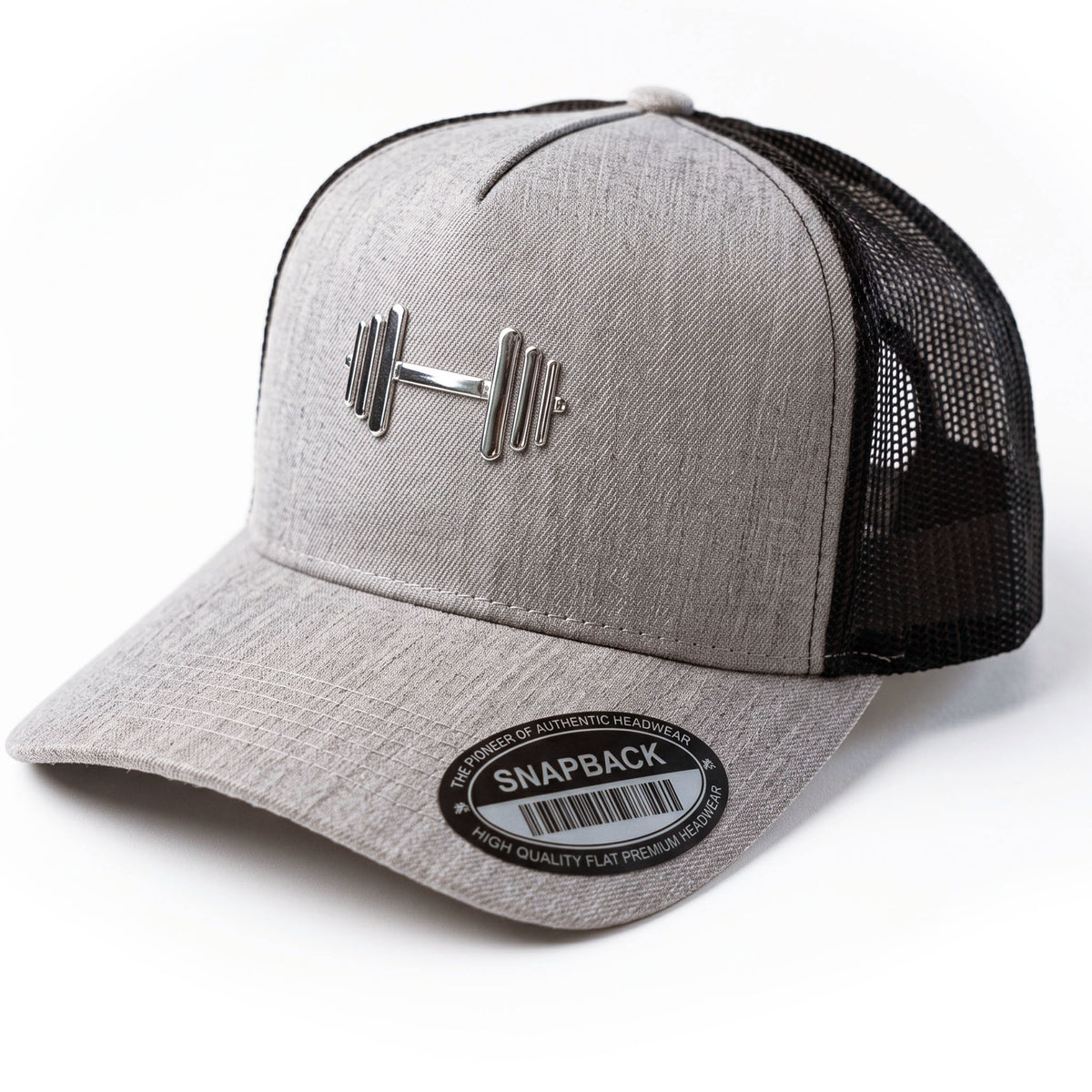 GYMISH Dumbbell Gym Hat for Men, Weight Plate Patch Snapback, 6 Panel Laser Vented Workout Cap