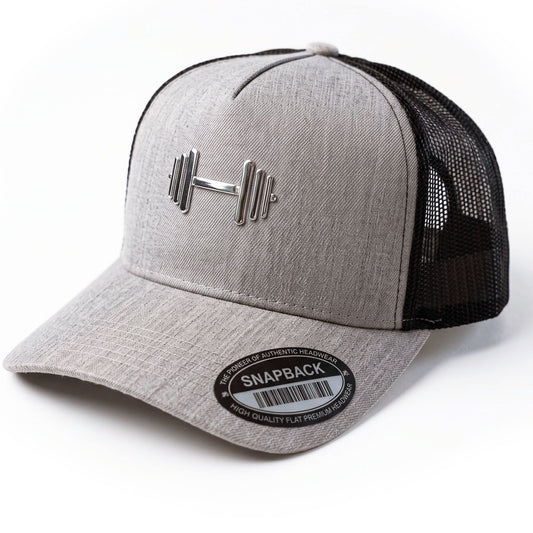 GYMISH Dumbbell Gym Hat for Men, Weight Plate Patch Snapback, 6 Panel Laser Vented Workout Cap