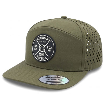 GYMISH Weightplate Gym Hat for Men, Weight Plate Patch Snapback, 6 Panel Laser Vented Workout Cap