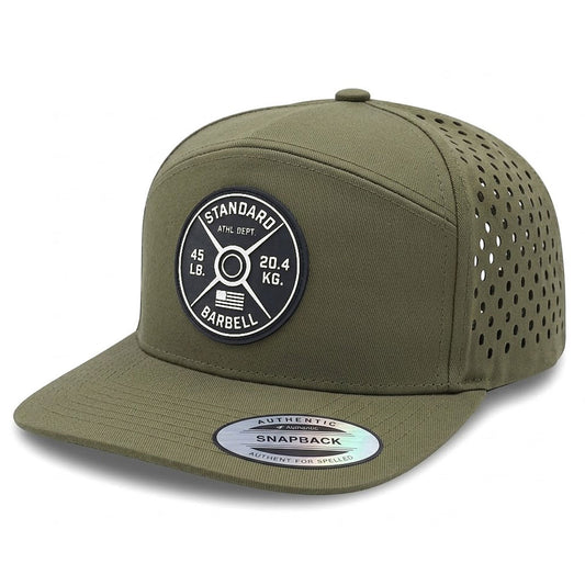 GYMISH Weightplate Gym Hat for Men, Weight Plate Patch Snapback, 6 Panel Laser Vented Workout Cap