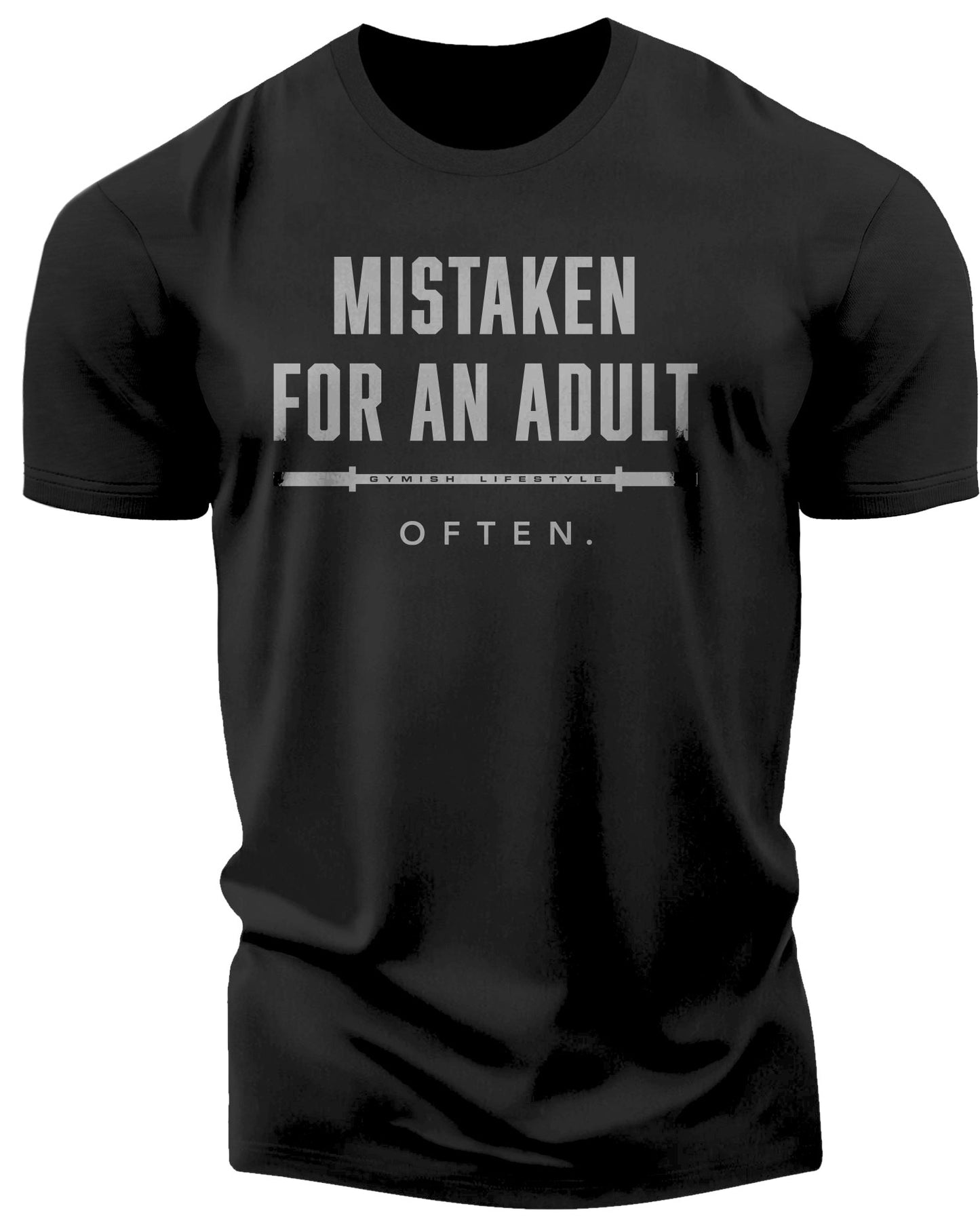 156. Mistaken Funny Motivational Workout Gym T-Shirt for Men T-Shirt Silver On Black T-Shirt GYMISH LIFESTYLE