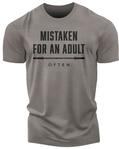 156. Mistaken Funny Motivational Workout Gym T-Shirt for Men T-Shirt Warm Grey T-Shirt GYMISH LIFESTYLE