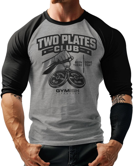 153. RAGLAN Two Plates Funny Workout Gym T-Shirt for Men T-Shirt GYMISH LIFESTYLE