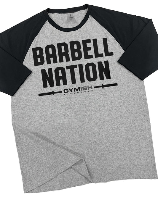 106. RAGLAN Barbell Nation Funny Workout Gym T-Shirt for Men T-Shirt Grey T-Shirt GYMISH LIFESTYLE