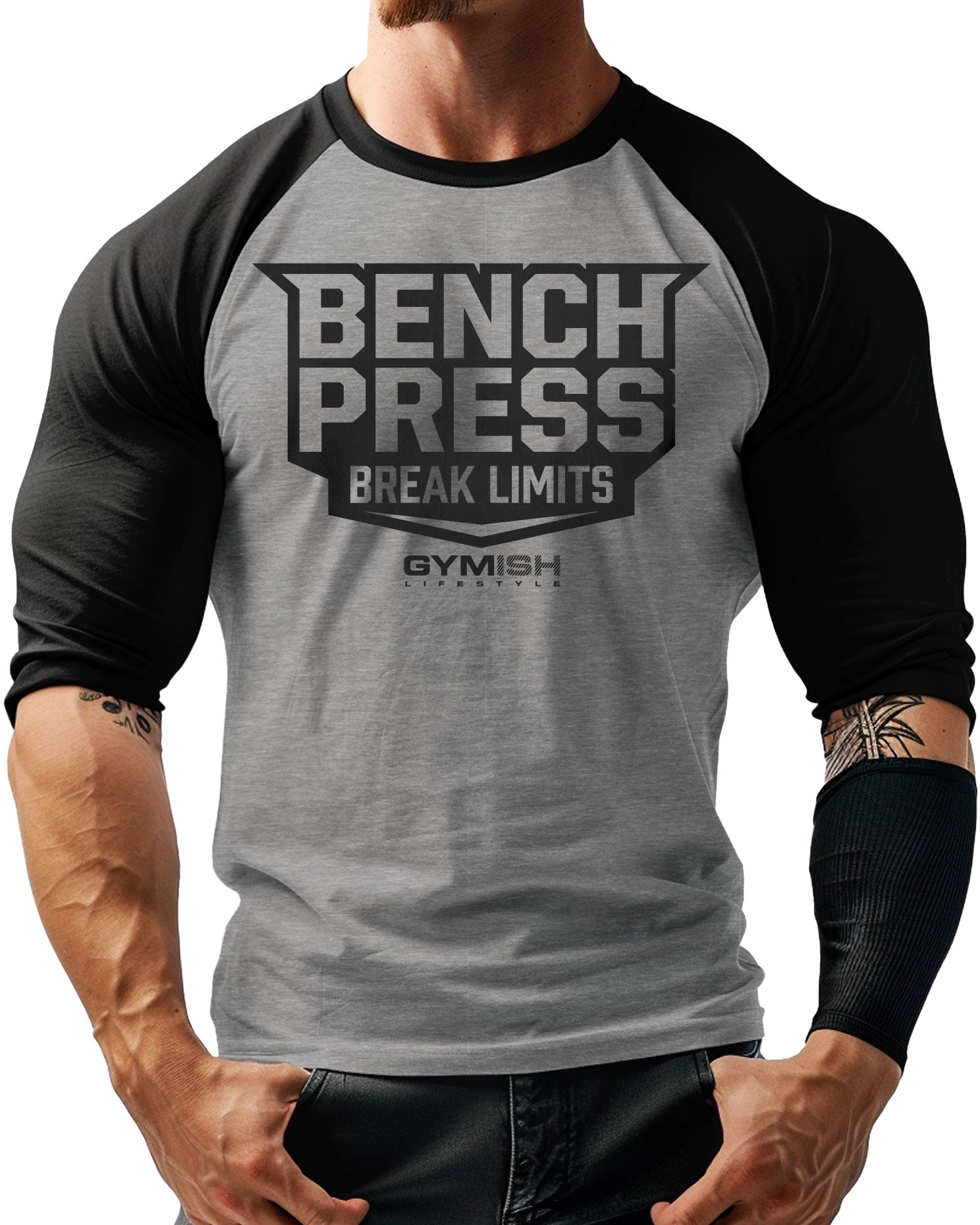 025. RAGLAN Bench Press Workout Gym T-Shirt for Men T-Shirt GYMISH LIFESTYLE