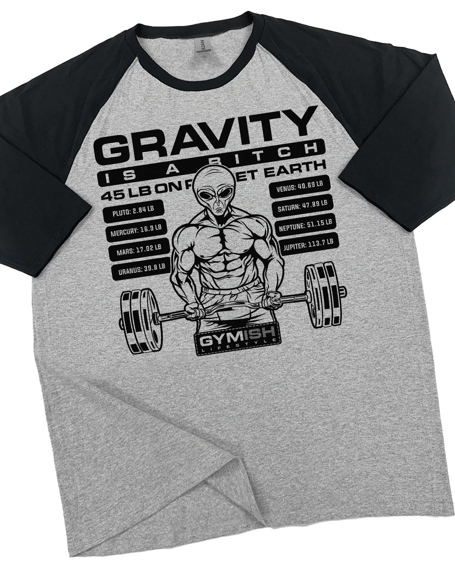 104. RAGLAN Defy Gravity Funny Workout Gym T-Shirt for Men T-Shirt Grey T-Shirt GYMISH LIFESTYLE