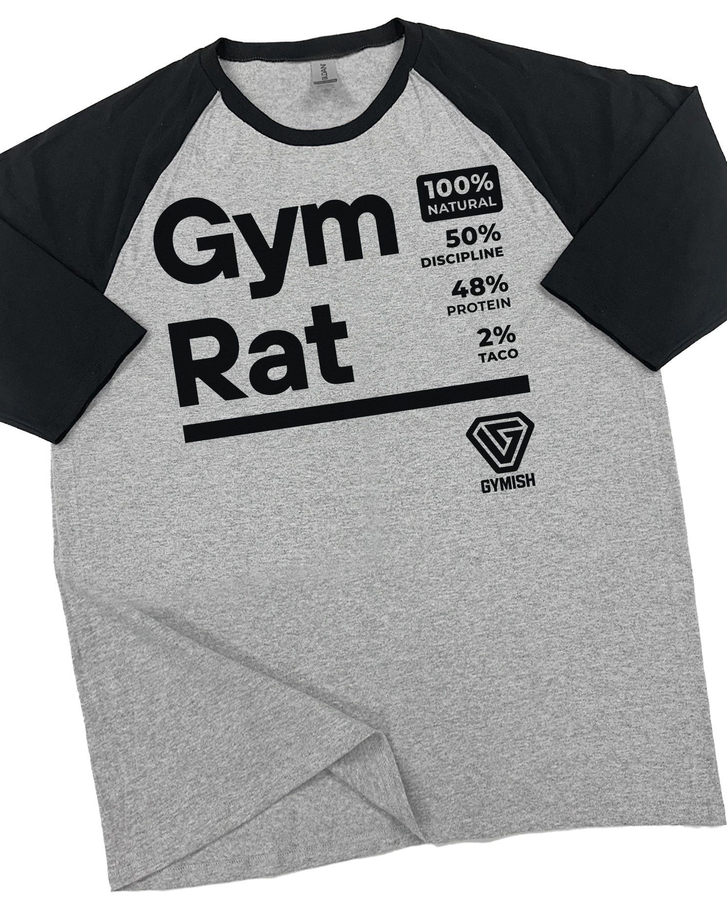 105. RAGLAN Gym Rat Funny Workout T-Shirt for Men T-Shirt Grey T-Shirt GYMISH LIFESTYLE