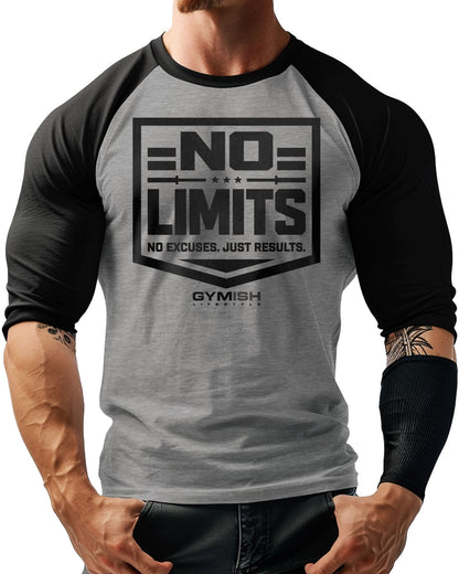 155. RAGLAN No Limits Funny Workout Gym T-Shirt for Men T-Shirt GYMISH LIFESTYLE