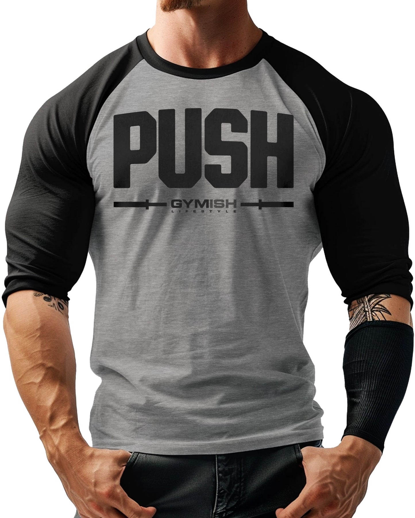141. RAGLAN Push Funny Workout Gym T-Shirt for Men T-Shirt GYMISH LIFESTYLE
