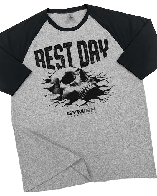 124. RAGLAN Rest Day Funny Workout Gym T-Shirt for Men T-Shirt Grey T-Shirt GYMISH LIFESTYLE