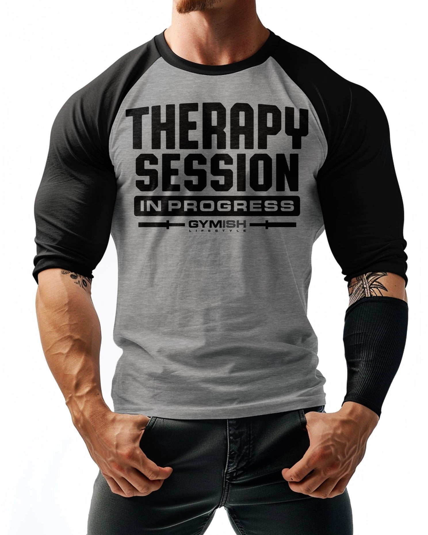 128. RAGLAN Therrapy Session Funny Workout Gym T-Shirt for Men T-Shirt GYMISH LIFESTYLE
