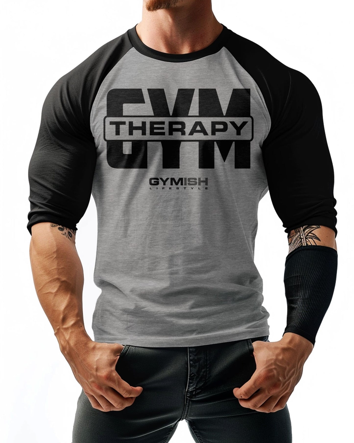 129. RAGLAN Gym Therapy V2 Funny Workout Gym T-Shirt for Men T-Shirt GYMISH LIFESTYLE