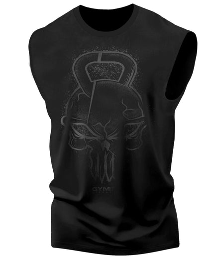 028. Gym Reaper Skull Funny Workout Muscle Tank Top for Men Black On Black T-Shirt GYMISH LIFESTYLE