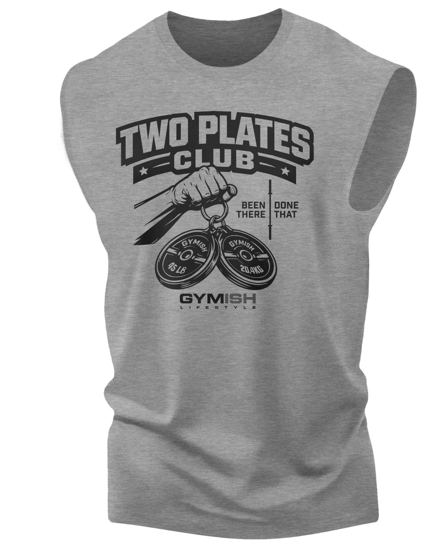 153. Two Plates Workout Funny Muscle Tank Top for Men Heather Grey T-Shirt GYMISH LIFESTYLE