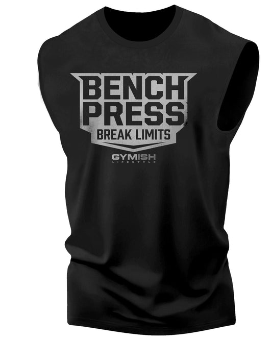 025. Bench Press Workout Muscle Tank Top for Men Silver On Black T-Shirt GYMISH LIFESTYLE
