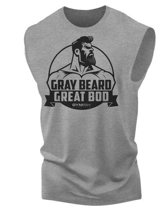 084. Gymish Lifestyle Gray Beard Great Bod Workout Muscle Tank Top for Men