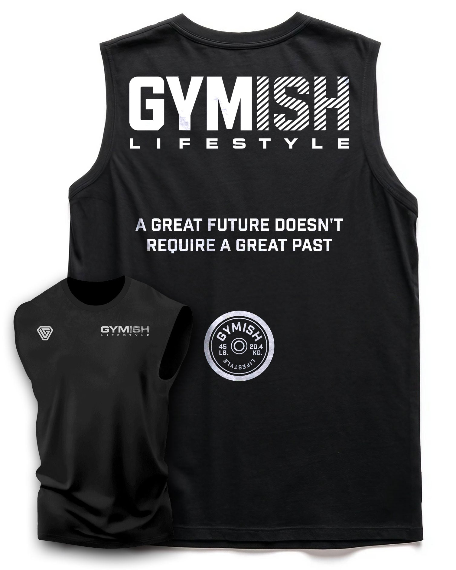 125. GYMISH Great Future Back Funny Workout Muscle Tank Top for Men Silver On Black T-Shirt GYMISH LIFESTYLE