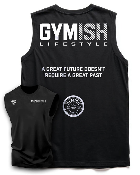 125. GYMISH Great Future Back Funny Workout Muscle Tank Top for Men Silver On Black T-Shirt GYMISH LIFESTYLE