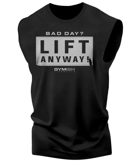 149. Lift Anyway Workout Funny Muscle Tank Top for Men Silver On Black T-Shirt GYMISH LIFESTYLE