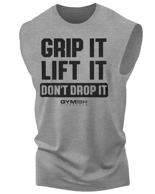 108. Grip It Funny Workout Muscle Tank Top for Men Heather Grey T-Shirt GYMISH LIFESTYLE