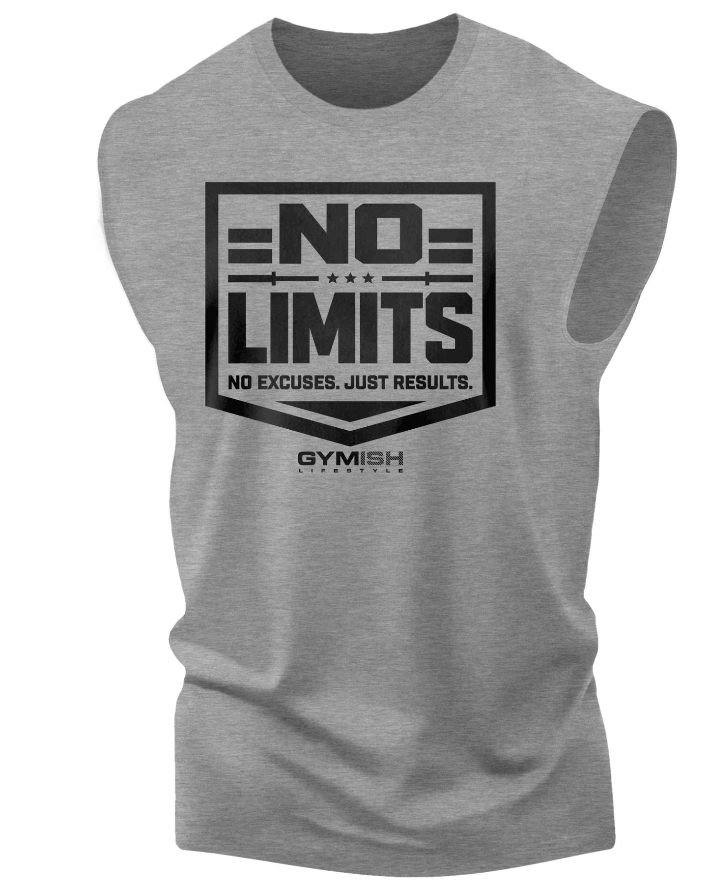 155. No Limits Workout Funny Muscle Tank Top for Men Heather Grey T-Shirt GYMISH LIFESTYLE