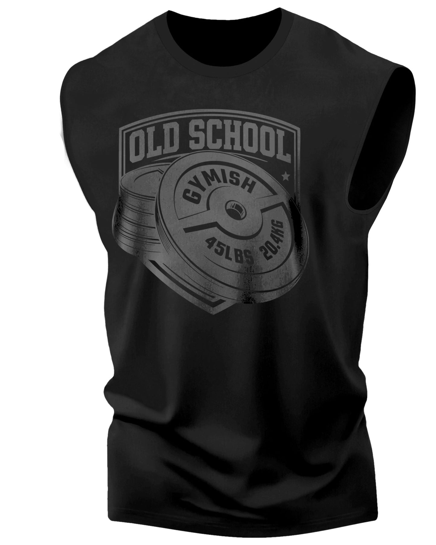 147. Old School Workout Funny Muscle Tank Top for Men Black On Black T-Shirt GYMISH LIFESTYLE