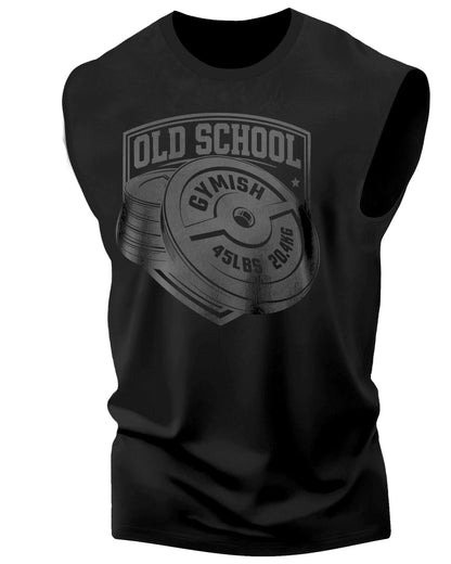 147. Old School Workout Funny Muscle Tank Top for Men Black On Black T-Shirt GYMISH LIFESTYLE