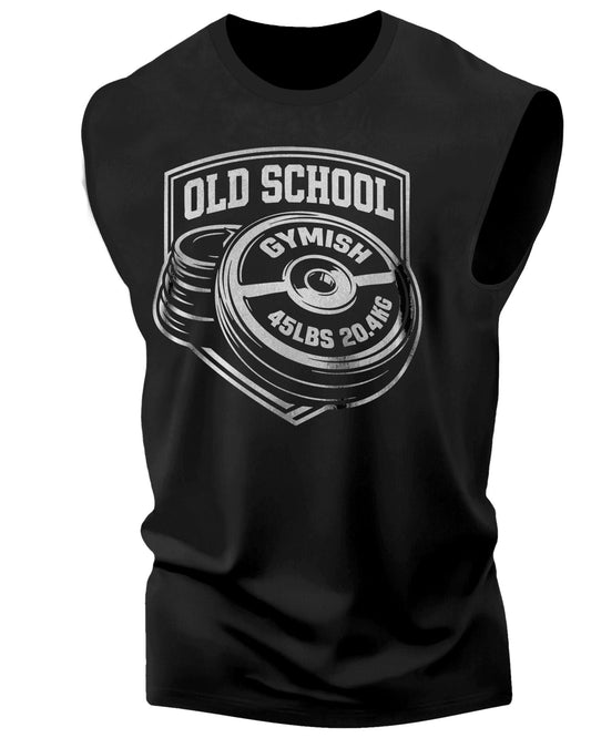 147. Old School Workout Funny Muscle Tank Top for Men Silver On Black T-Shirt GYMISH LIFESTYLE