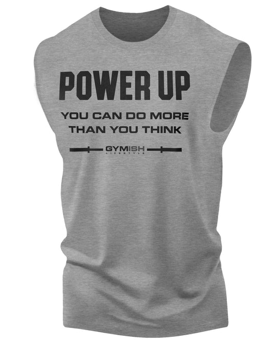 112. Power Up Workout Funny Muscle Tank Top for Men Heather Gey T-Shirt GYMISH LIFESTYLE
