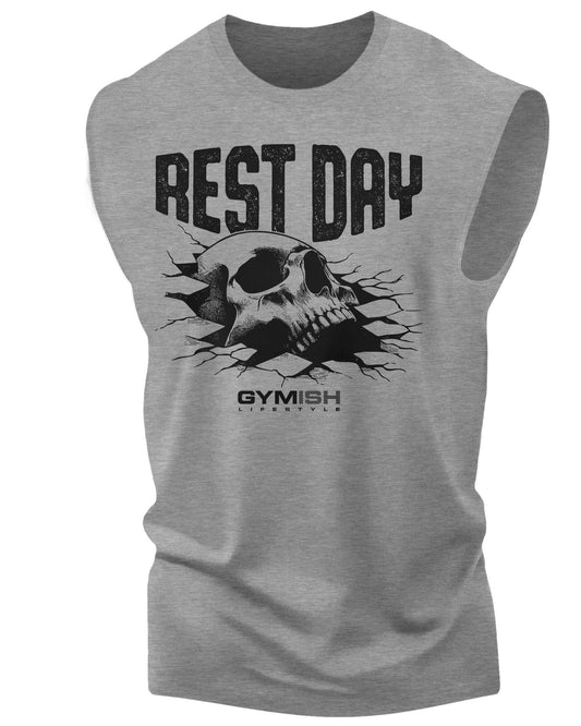 124. Rest Days Workout Funny Muscle Tank Top for Men Heather Grey T-Shirt GYMISH LIFESTYLE