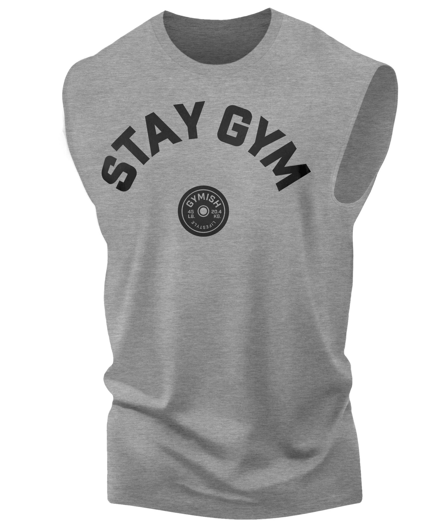 130. Stay Gym Workout Funny Muscle Tank Top for Men Heather Grey T-Shirt GYMISH LIFESTYLE