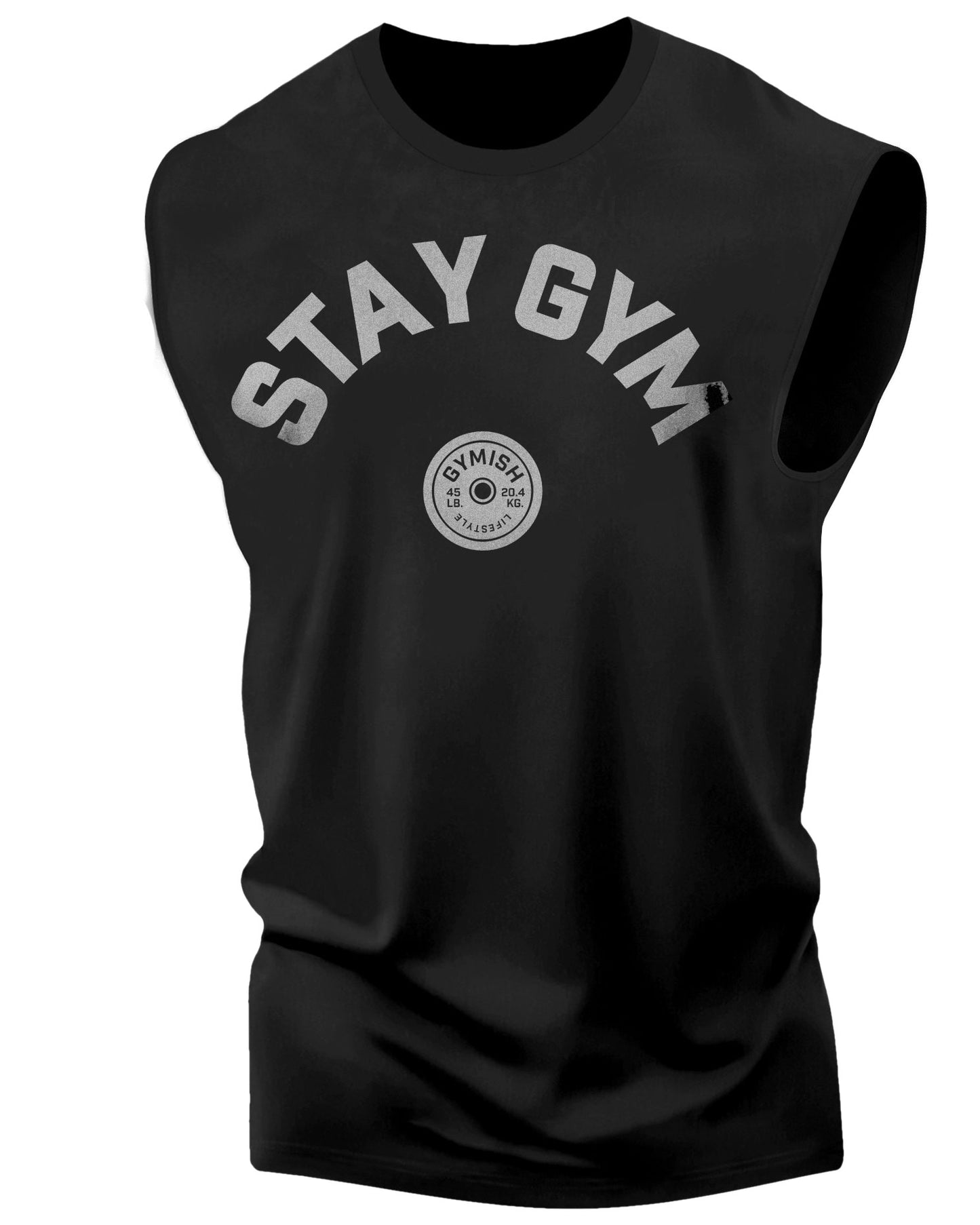 130. Stay Gym Workout Funny Muscle Tank Top for Men Silver On Black T-Shirt GYMISH LIFESTYLE