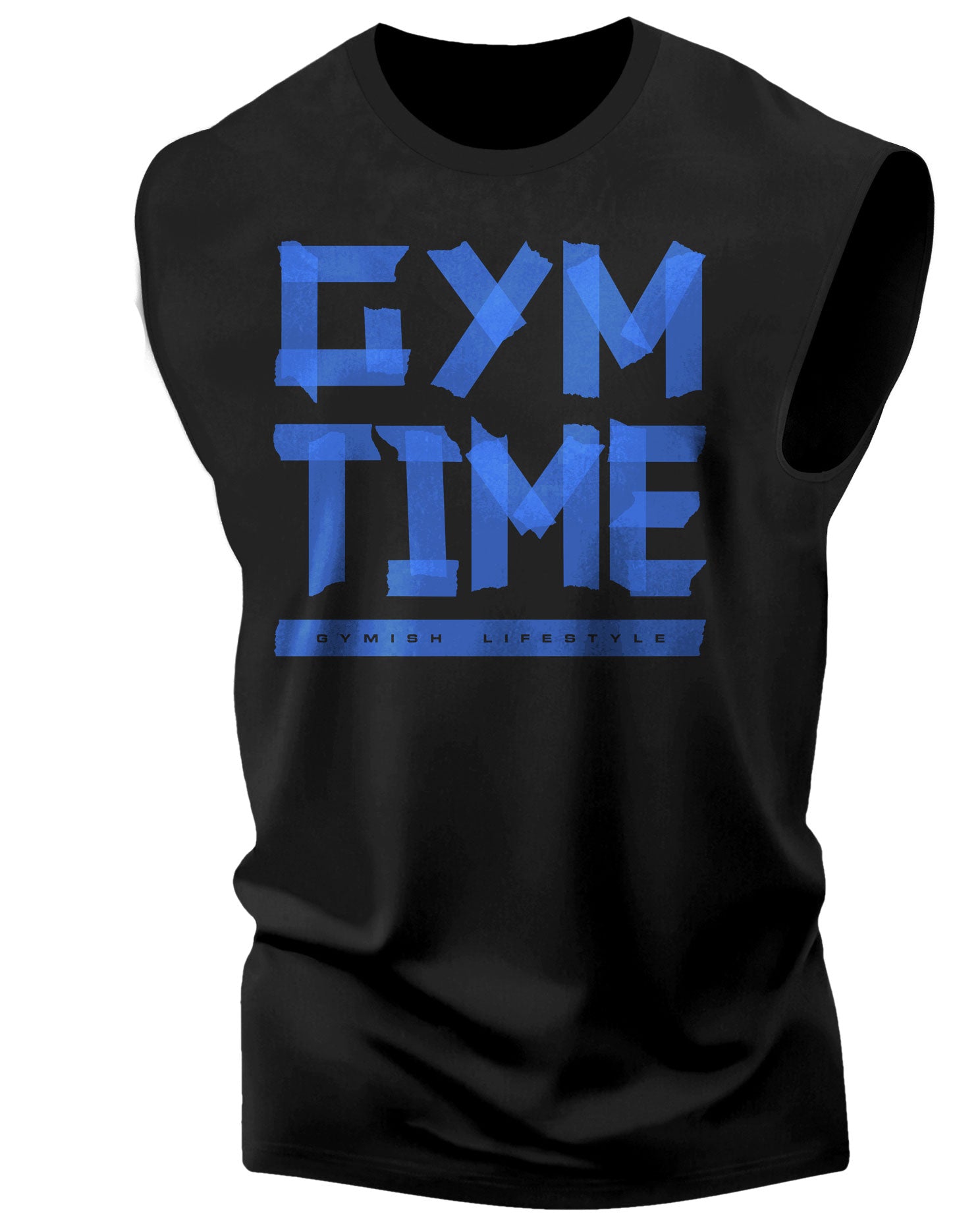 148. Gym Time Workout Funny Muscle Tank Top for Men Blue On Black T-Shirt GYMISH LIFESTYLE