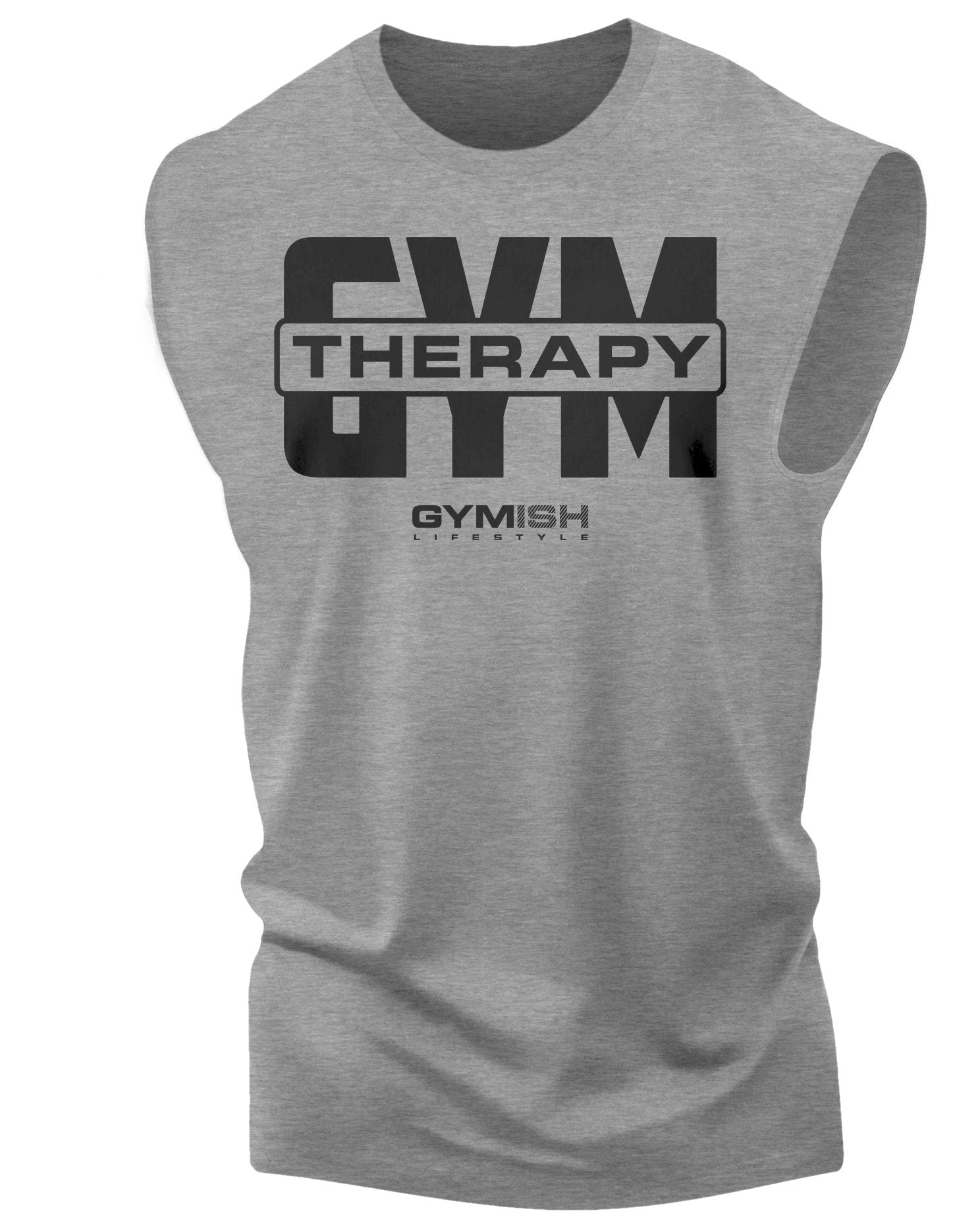 129. Gym Therapy V2 Workout Funny Muscle Tank Top for Men GreyHeather Grey T-Shirt GYMISH LIFESTYLE
