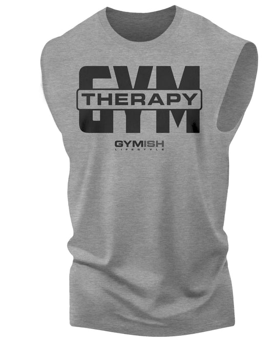 129. Gym Therapy V2 Workout Funny Muscle Tank Top for Men GreyHeather Grey T-Shirt GYMISH LIFESTYLE