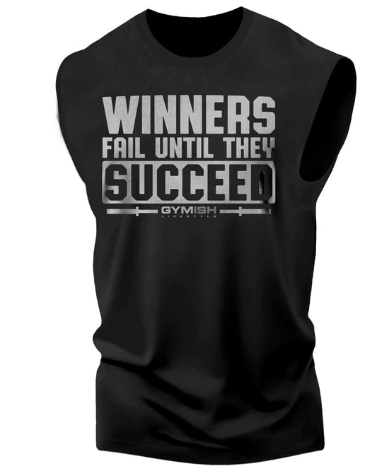 116. Winners Fail Workout Funny Muscle Tank Top for Men Silver On Black T-Shirt GYMISH LIFESTYLE