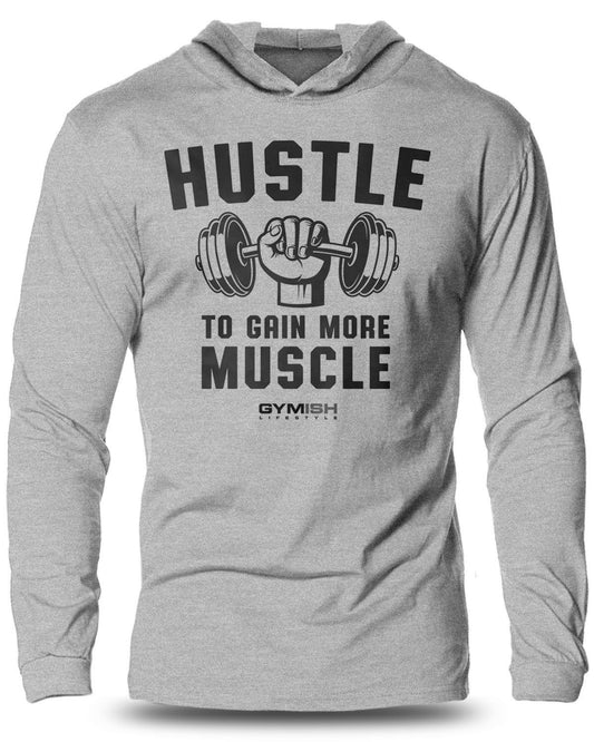 011-Hustle For Muscle Lightweight Long Sleeve Hooded T-shirt for Men - Gymish - - #Gym Shirts# - - #Workout T-Shirts#
