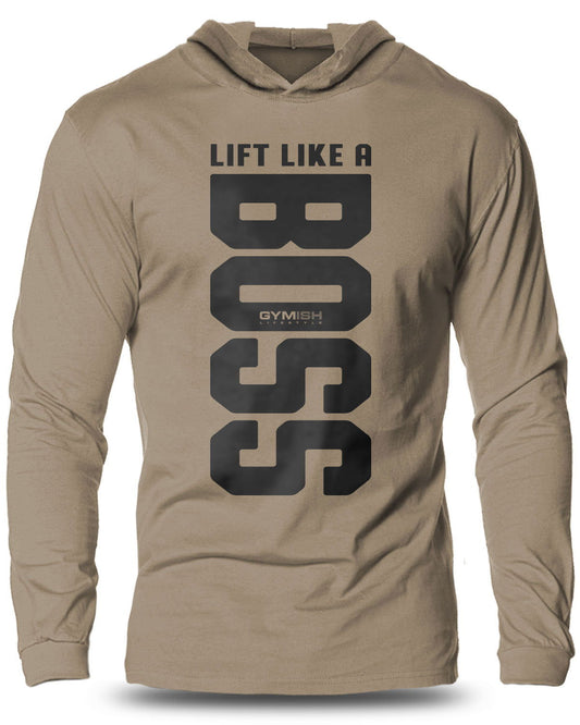 012-Lift Like A BOSS Lightweight Long Sleeve Hooded T-shirt for Men - Gymish - - #Gym Shirts# - - #Workout T-Shirts#