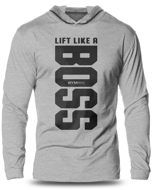 012-Lift Like A BOSS Lightweight Long Sleeve Hooded T-shirt for Men - Gymish - - #Gym Shirts# - - #Workout T-Shirts#