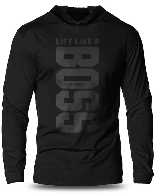 012-Lift Like A BOSS Lightweight Long Sleeve Hooded T-shirt for Men - Gymish - - #Gym Shirts# - - #Workout T-Shirts#