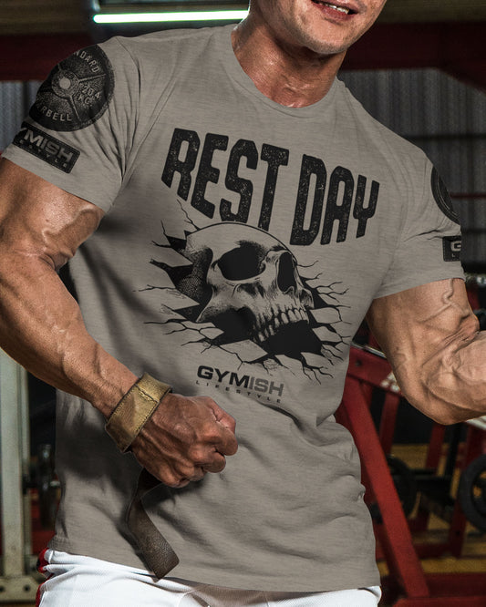 124. Rest Day Funny Motivational Workout Gym T-Shirt for Men T-Shirt GYMISH LIFESTYLE
