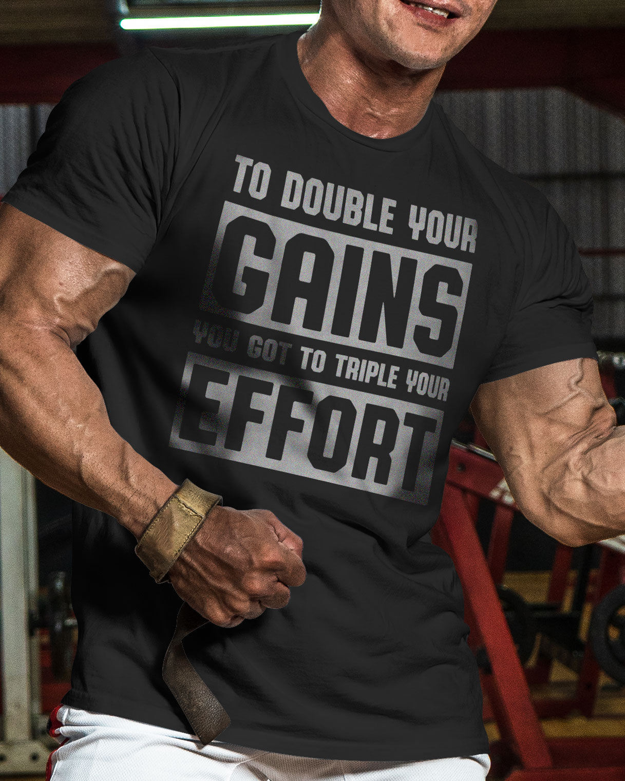 053. Double Your Gains Funny Motivational Workout Gym T-Shirt for Men