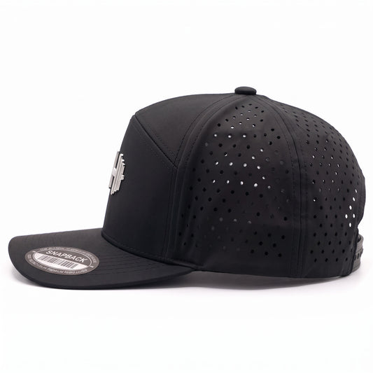 GYMISH Dumbbell Gym Hat for Men, Weight Plate Patch Snapback, 6 Panel Laser Vented Workout Cap