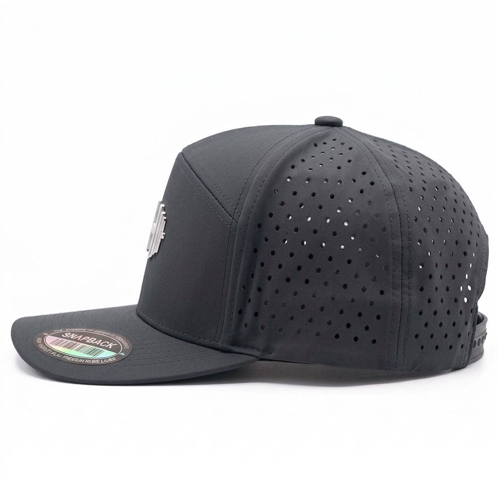 GYMISH Dumbbell Gym Hat for Men, Weight Plate Patch Snapback, 6 Panel Laser Vented Workout Cap