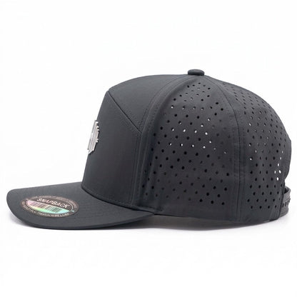 GYMISH Dumbbell Gym Hat for Men, Weight Plate Patch Snapback, 6 Panel Laser Vented Workout Cap