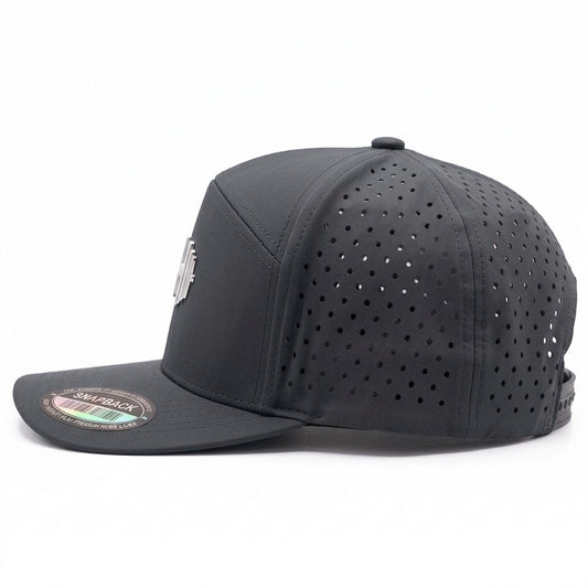 GYMISH Dumbbell Gym Hat for Men, Weight Plate Patch Snapback, 6 Panel Laser Vented Workout Cap