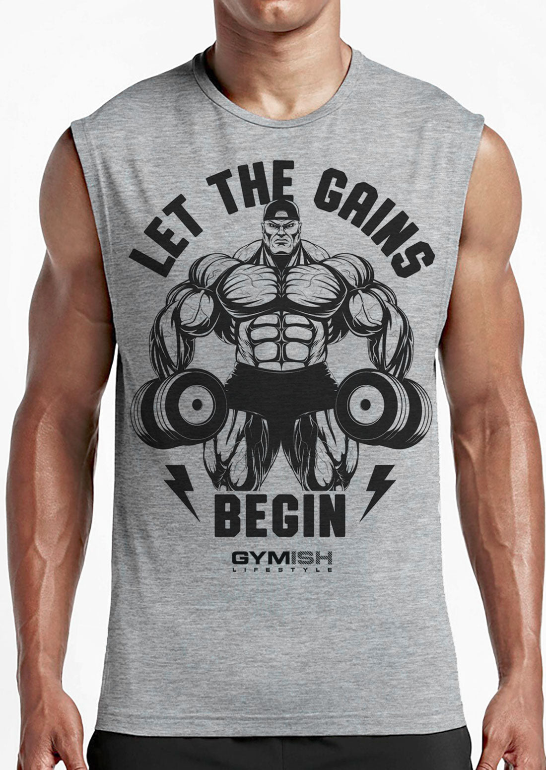 031. Let The Gains Begin Funny Workout Muscle Tank Top for Men T-Shirt GYMISH LIFESTYLE